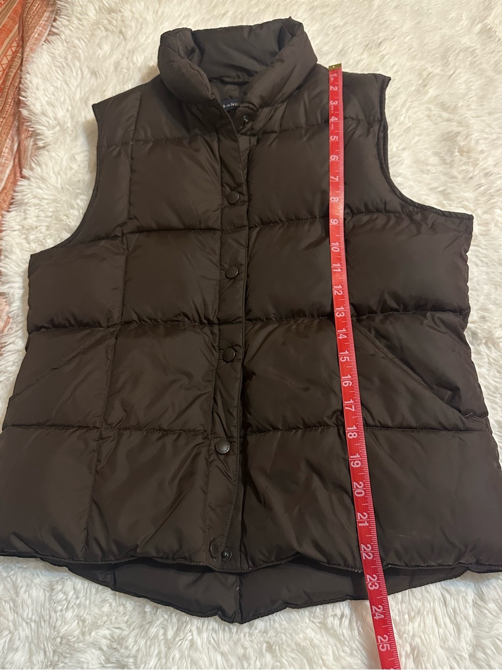 Lands’ End Brown Down Puffer Vest Small 6-8 Quilted Snap Front - Picture 5 of 9